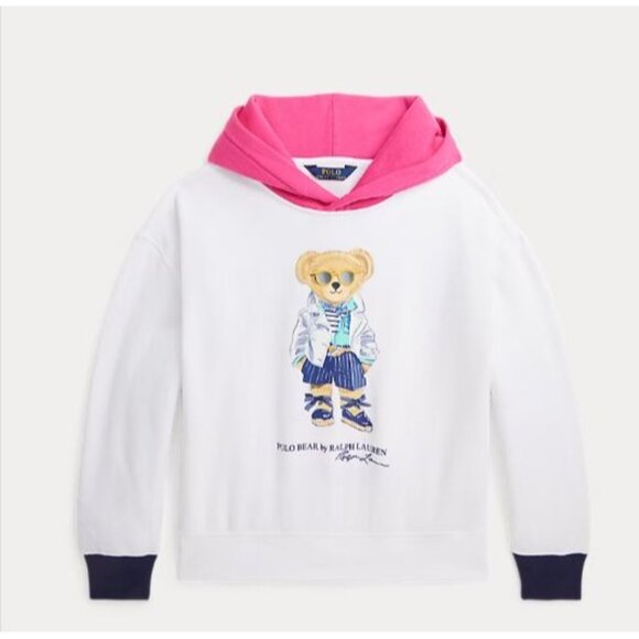 Polo Ralph Lauren Other - RARE Polo Bear Ralph Lauren Girls SZ XL Pink White Hoodie Fleece